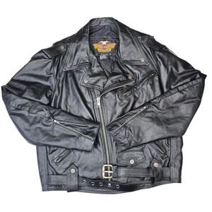 Vintage Harley Davidson American Legend Shovelhead Mens Black Leather Jacket XL